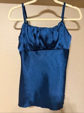 BCX Navy Satin Cami Top with Gathered Neckline